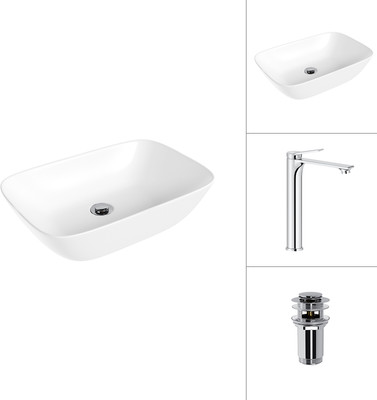 Умывальник со смесителем Lauter 21454 + Rio 21AM12672 с донным клапаном 21190CH (хром)