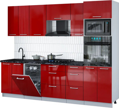 Кухонный гарнитур Интерлиния Мила Gloss 2.65-ПМ3 (красный глянец/красный глянец/кастилло темный)