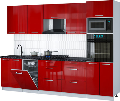 Кухонный гарнитур Интерлиния Мила Gloss 2.85-ПМ3 (красный глянец/красный глянец/кастилло темный)