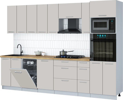 Кухонный гарнитур Интерлиния Мила Gloss 3.0-ПМ3 (кашемир/кашемир/дуб бунратти)