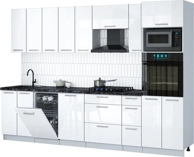 Кухонный гарнитур Interline Мила Gloss 3.0-ПМ3 (белый глянец/белый глянец/кастилло темный)