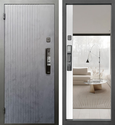 Входная дверь Промет Рона Смарт 86x205 (левая, бетон графит/зеркало/черный муар)