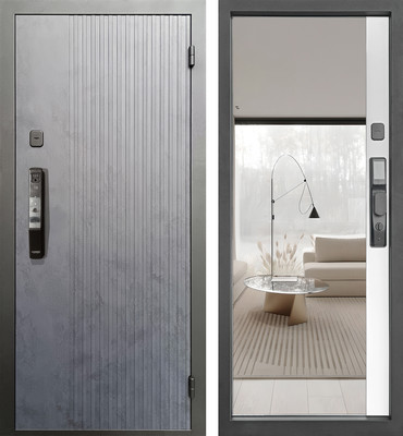 Входная дверь Промет Рона Смарт 86x205 (правая, бетон графит/зеркало/черный муар)