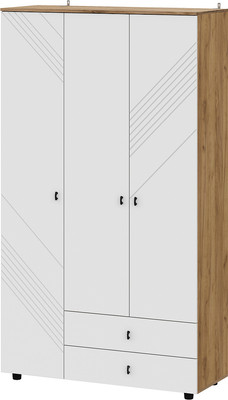 Шкаф Mio Tesoro Байкал трехстворчатый с ящиками (дуб золотистый/белый матовый)