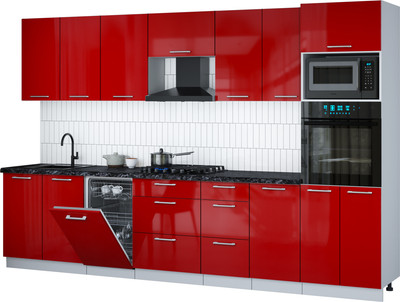 Кухонный гарнитур Интерлиния Мила Gloss 3.25-ПМ3 (красный глянец/красный глянец/кастилло темный)