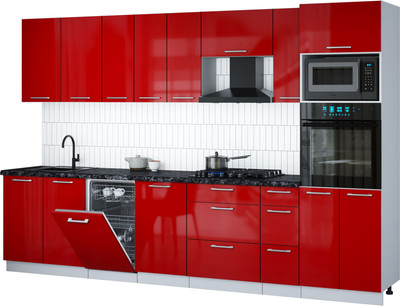 Кухонный гарнитур Интерлиния Мила Gloss 3.2-ПМ3 (красный глянец/красный глянец/кастилло темный)