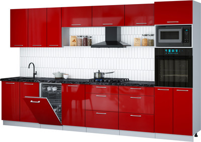 Кухонный гарнитур Интерлиния Мила Gloss 3.5-ПМ3 (красный глянец/красный глянец/кастилло темный)
