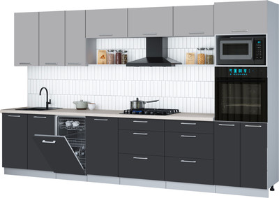 Кухонный гарнитур Interline Мила Gloss 3.5-ПМ3 (пепел/грей/травертин серый)
