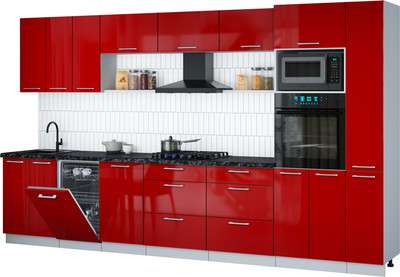 Кухонный гарнитур Интерлиния Мила Gloss 3.6-ПМ3 (красный глянец/красный глянец/кастилло темный)