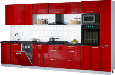 Кухонный гарнитур Интерлиния Мила Gloss 3.8-ПМ3 (красный глянец/красный глянец/кастилло темный)