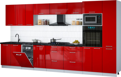 Кухонный гарнитур Интерлиния Мила Gloss 3.9-ПМ3 (красный глянец/красный глянец/кастилло темный)