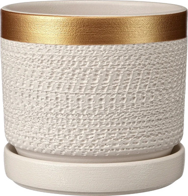 Вазон Композит Брюссель Цилиндр №4 / КС-Ц4-285-0321 (4.2л, белый/золото)
