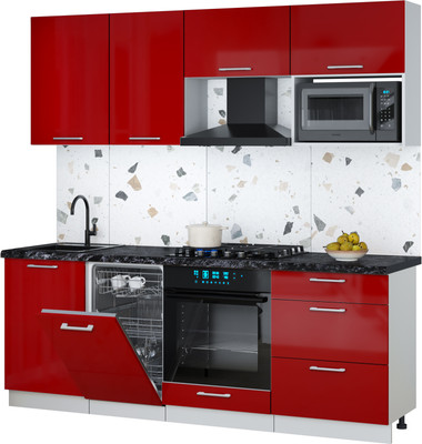 Кухонный гарнитур Интерлиния Мила Gloss 2.15-ПМ4 (красный глянец/красный глянец/кастилло темный)