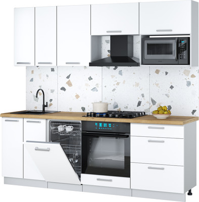 Кухонный гарнитур Интерлиния Мила Gloss 2.25-ПМ4 (белый/белый/дуб бунратти)