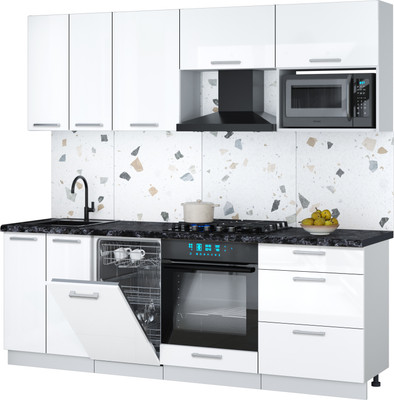 Кухонный гарнитур Интерлиния Мила Gloss 2.25-ПМ4 (белый глянец/белый глянец/кастилло темный)