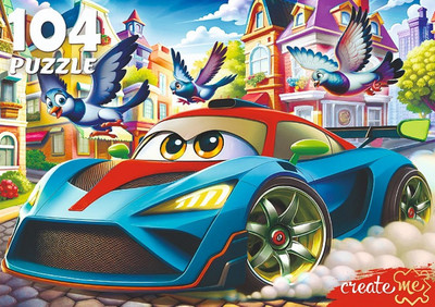 Пазл РЫЖИЙ КОТ Крутая синяя машинка / Ф104-4535