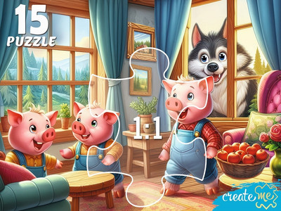 Пазл РЫЖИЙ КОТ Три веселых поросенка и волк / УК15-0206