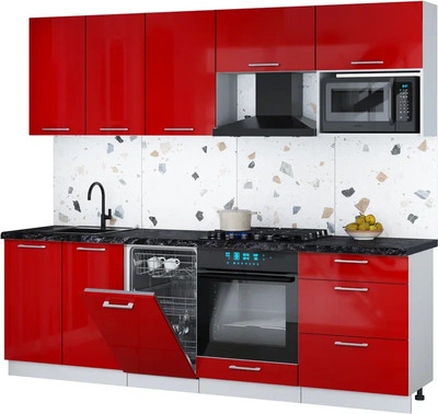Кухонный гарнитур Интерлиния Мила Gloss 2.45-ПМ4 (красный глянец/красный глянец/кастилло темный)
