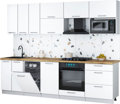 Кухонный гарнитур Interline Мила Gloss 2.7-ПМ4 (белый/белый/дуб бунратти)