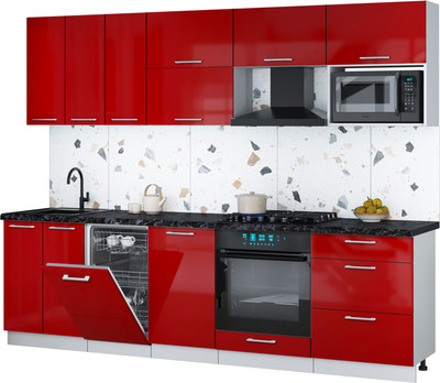 Кухонный гарнитур Интерлиния Мила Gloss 2.7-ПМ4 (красный глянец/красный глянец/кастилло темный)