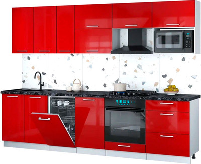 Кухонный гарнитур Интерлиния Мила Gloss 2.9-ПМ4 (красный глянец/красный глянец/кастилло темный)