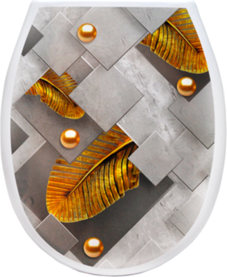 Сиденье для унитаза Еврокомфорт Океан Lux Золотое перо с детской накладкой 003742 (жесткое)