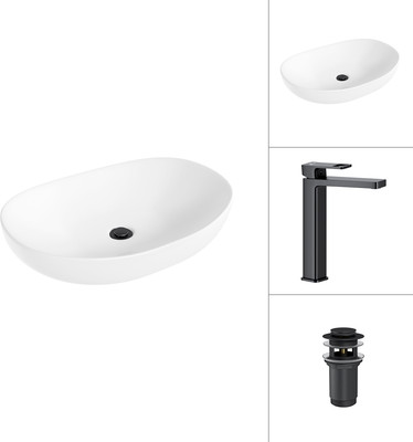 Умывальник со смесителем Lauter 21502 + Cascade 21СК0655BS с донным клапаном 21190B (черный матовый)