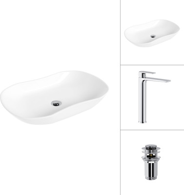 Умывальник со смесителем Lauter 21570 + Reef 21CK8678C с донным клапаном 21190CH (хром)