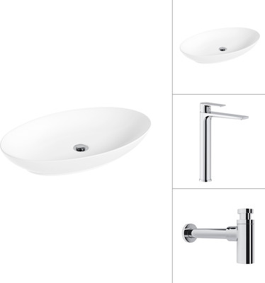 Умывальник со смесителем Lauter 21571 + Reef 21CK8678C с сифоном 21635CH (хром)