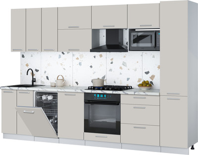 Кухонный гарнитур Интерлиния Мила Gloss 3.1-ПМ4 (кашемир/кашемир/белый гранит)