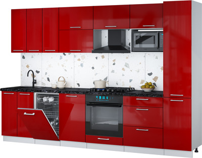 Кухонный гарнитур Интерлиния Мила Gloss 3.1-ПМ4 (красный глянец/красный глянец/кастилло темный)
