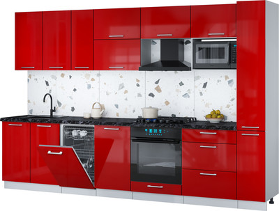 Кухонный гарнитур Интерлиния Мила Gloss 3.2-ПМ4 (красный глянец/красный глянец/кастилло темный)