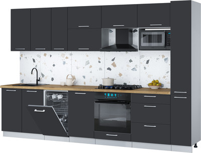 Кухонный гарнитур Интерлиния Мила Gloss 3.2-ПМ4 (пепел/пепел/дуб бунратти)