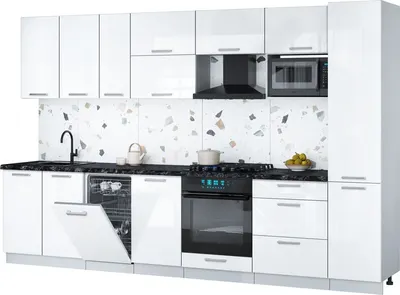 Кухонный гарнитур Interline Мила Gloss 3.3-ПМ4 (белый глянец/белый глянец/кастилло темный)