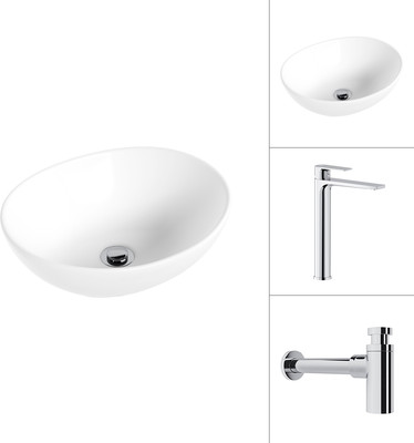 Умывальник со смесителем Lauter 21652 + Reef 21CK8678C с сифоном 21635CH (хром)