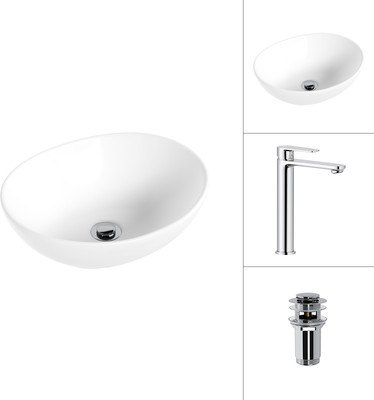 Умывальник со смесителем Lauter 21652 + Moon 21СK81691C с донным клапаном 21190CH (хром)