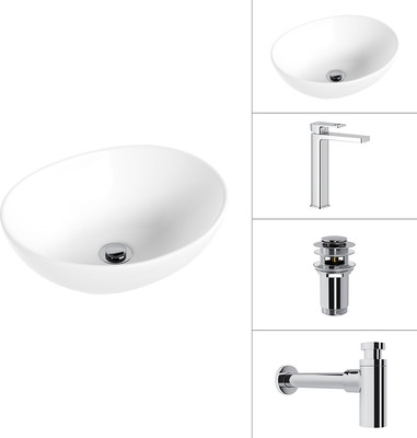 Умывальник со смесителем Lauter 21652 + Cascade 21СК0655C + сифон 21635CH + дон.клапан 21190CH (хром)