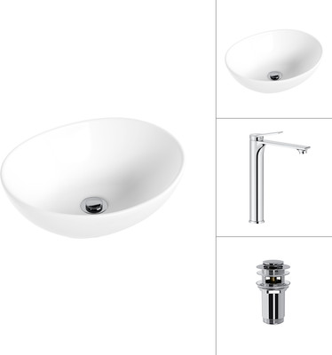 Умывальник со смесителем Lauter 21652 + Rio 21AM12672 с донным клапаном 21190CH (хром)