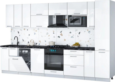 Кухонный гарнитур Interline Мила Gloss 3.4-ПМ4 (белый глянец/белый глянец/кастилло темный)