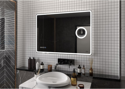 Зеркало Maroni Logic LED 1000х700 (с увеличительным зеркалом и часами)