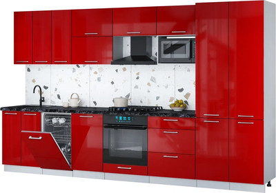 Кухонный гарнитур Интерлиния Мила Gloss 3.5-ПМ4 (красный глянец/красный глянец/кастилло темный)