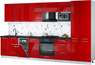 Кухонный гарнитур Интерлиния Мила Gloss 3.6-ПМ4 (красный глянец/красный глянец/кастилло темный)