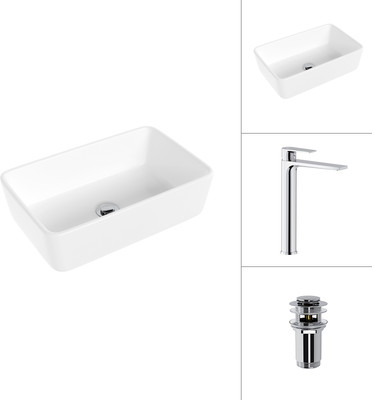 Умывальник со смесителем Lauter 21674A + Reef 21CK8678C с донным клапаном 21190CH (хром)