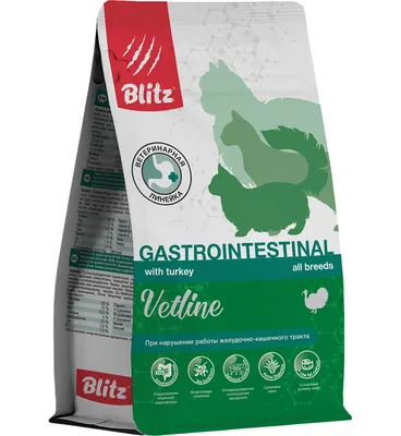 Сухой ветеринарный корм для кошек Blitz Pets Vetline Gastrointestinal с индейкой / 4450В (400г)