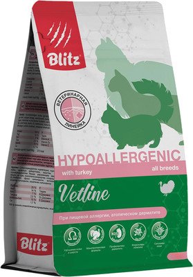 Сухой ветеринарный корм для кошек Blitz Pets Vetline Hypoallergenic с индейкой / 4455В (10кг)