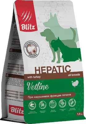 Сухой ветеринарный корм для собак Blitz Pets Vetline Hepatic с индейкой / 4304В (1.5кг)