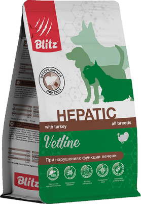 Сухой ветеринарный корм для собак Blitz Pets Vetline Hepatic с индейкой / 4305В (10кг)
