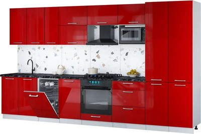 Кухонный гарнитур Интерлиния Мила Gloss 3.7-ПМ4 (красный глянец/красный глянец/кастилло темный)