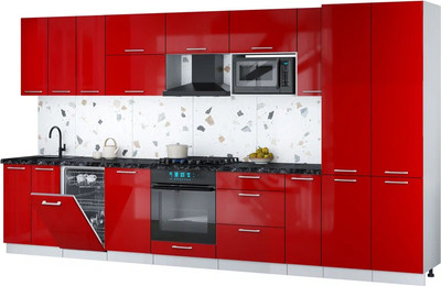 Кухонный гарнитур Интерлиния Мила Gloss 3.8-ПМ4 (красный глянец/красный глянец/кастилло темный)