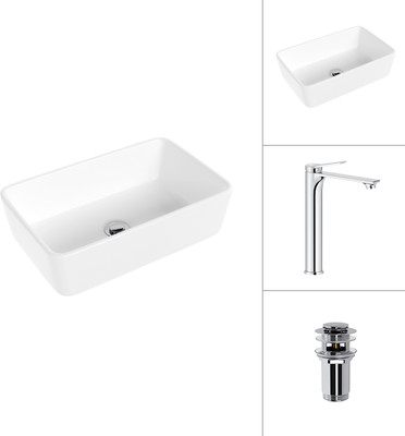 Умывальник со смесителем Lauter 21674A + Rio 21AM12672 с донным клапаном 21190CH (хром)